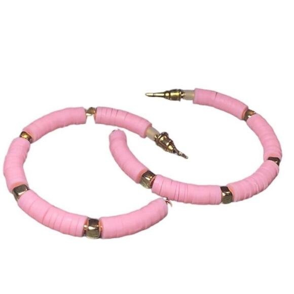 Pink Soft Clay Bead Open Hoop Earrings - Picture 1 of 4